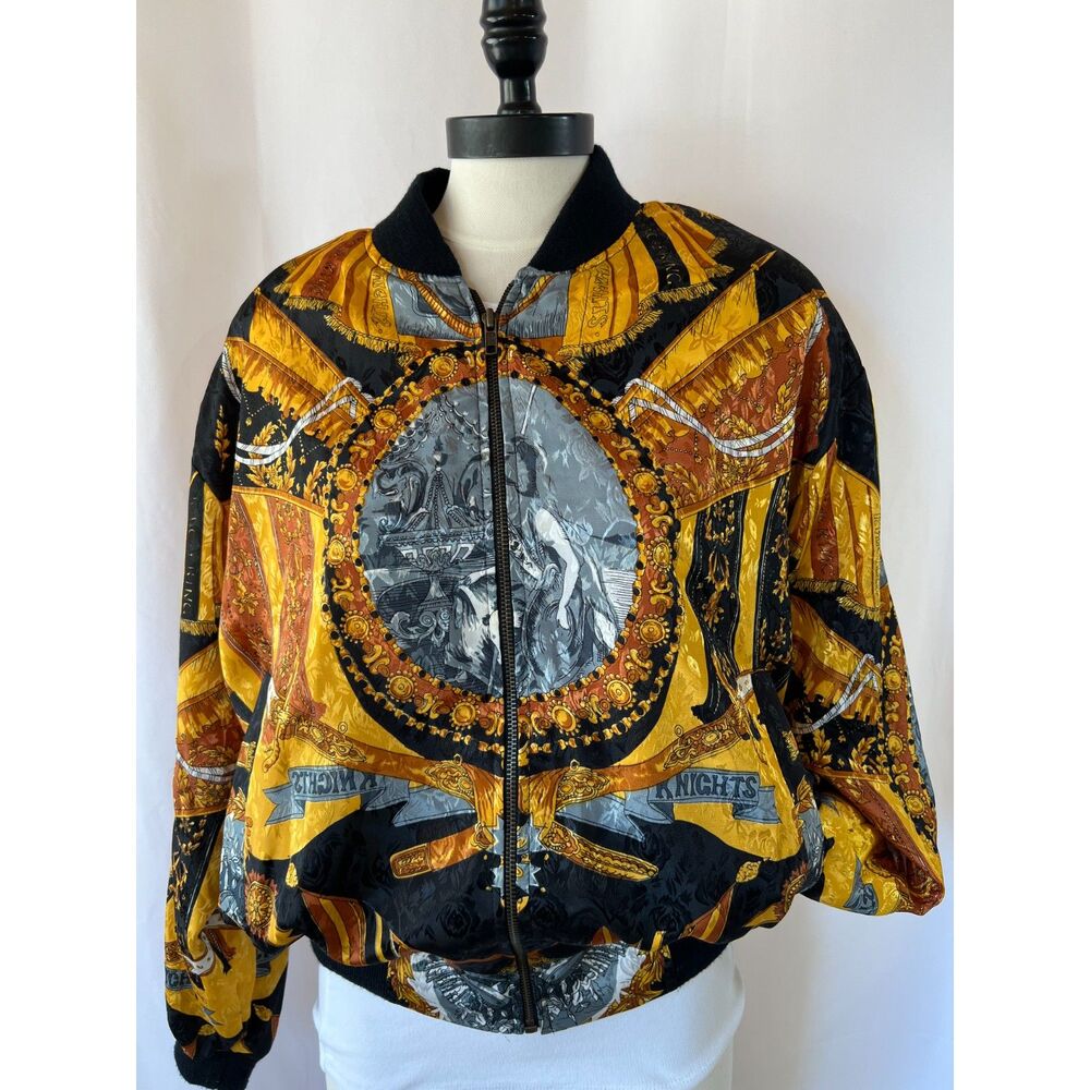 Vintage DMD 80s 90s Gold Black Full Zip Baroque Bomber Jacket Hip Hop Streetwear